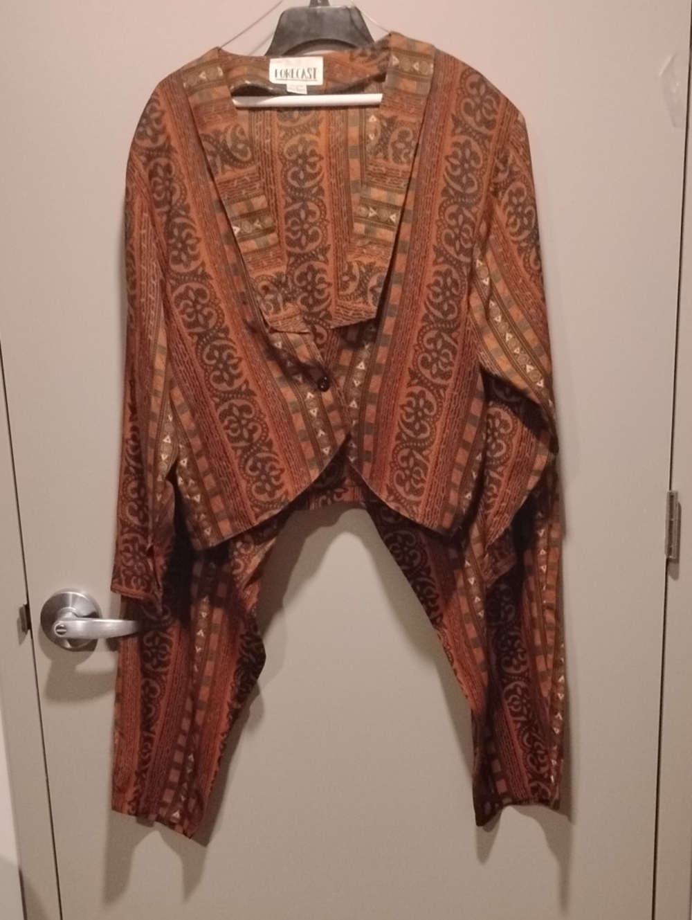 Forcast Rust Brown Patterned Open-Front Cardigan & Pants Set